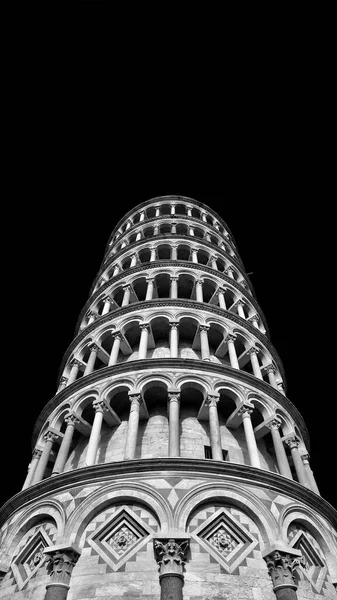 Famosa Torre Inclinada Pisa Vista Desde Abajo Blanco Negro Con — Foto de Stock