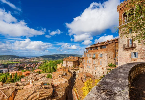 Utsikt Över Perugia Medeltida Historiska Centrum Med Antika Eburnea Gate — Stockfoto