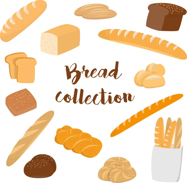 Различные виды хлеба изолированы на белом — стоковый вектор