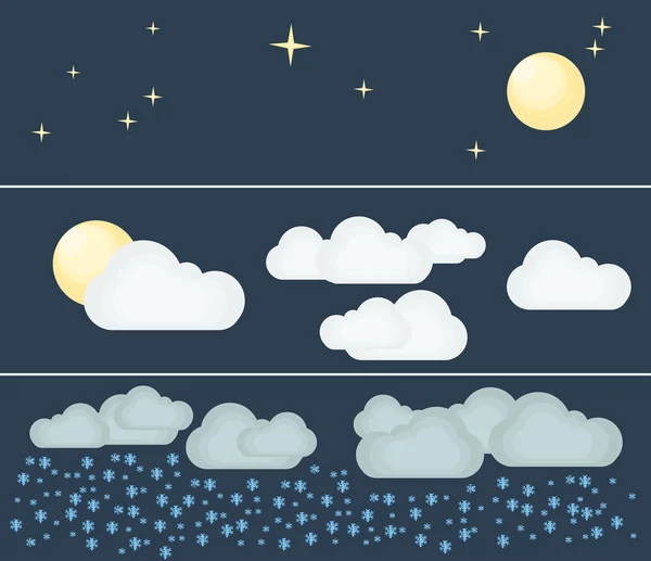 Hava farklı türleri. Gece ve kış. Düz vektör çizim. Semboller ve hava Tema simgeleri.
