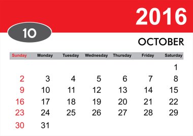2016 Ekim takvimi