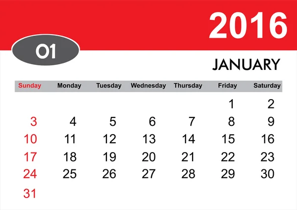 2016 kalendarz Styczniowy! — Wektor stockowy