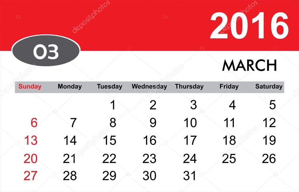 2016 March Calendar