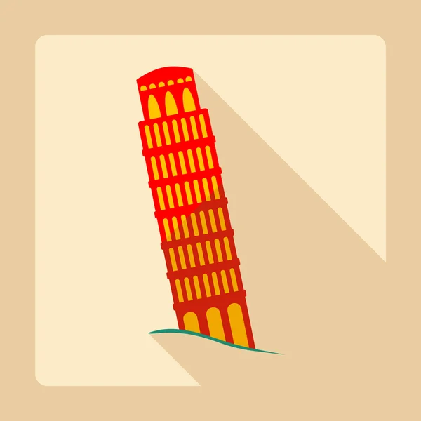 Diseño moderno plano con sombra, Torre Inclinada de Pisa — Vector de stock