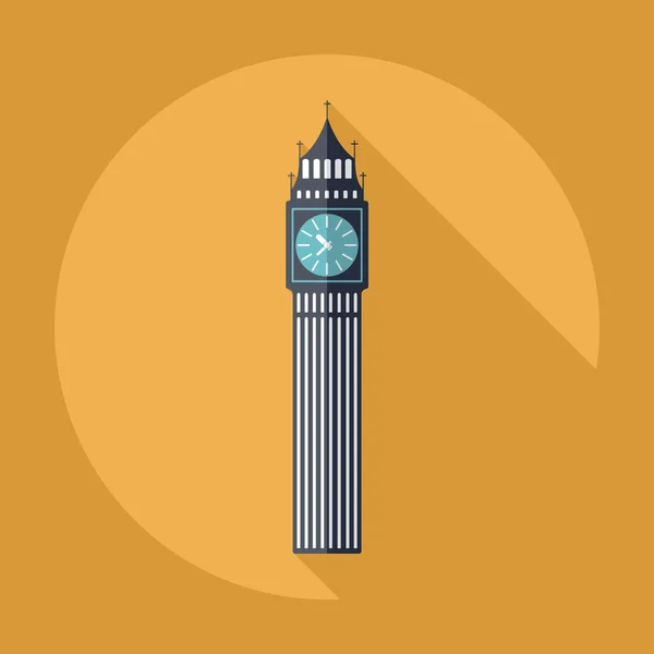 Gölge Big Ben ile düz modern tasarım — Stok Vektör