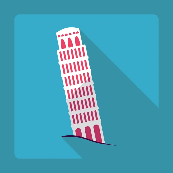 Diseño moderno plano con sombra, Torre Inclinada de Pisa — Vector de stock