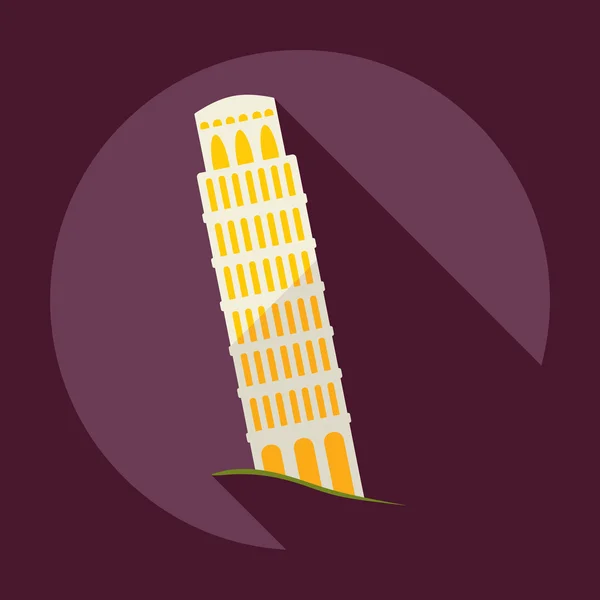 Diseño moderno plano con sombra, Torre Inclinada de Pisa — Vector de stock