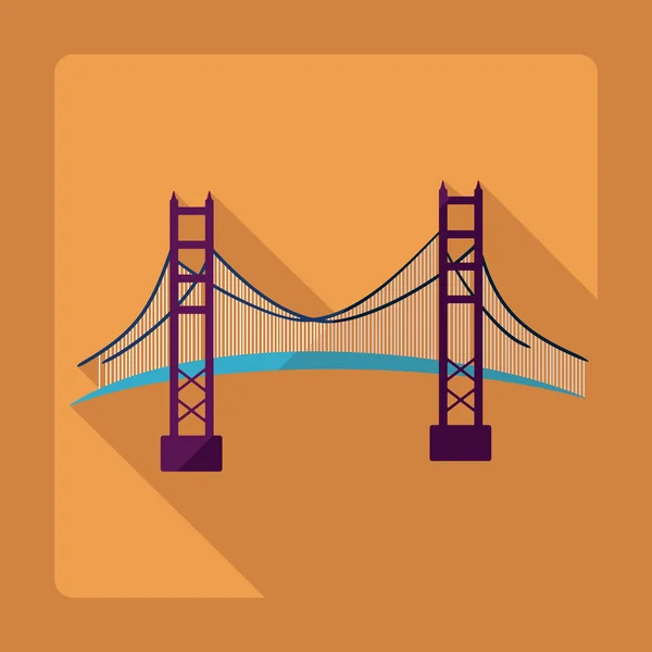 Επίπεδη μοντέρνο σχεδιασμό με σκιά San Francisco Golden Gate bridge — Διανυσματικό Αρχείο