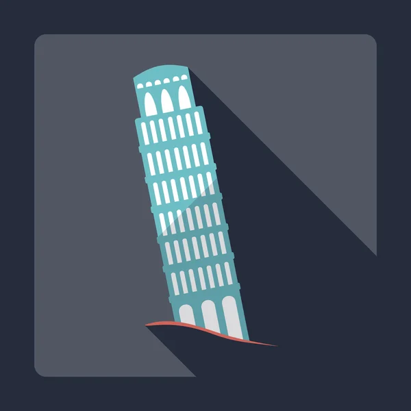 Diseño moderno plano con sombra, Torre Inclinada de Pisa — Vector de stock