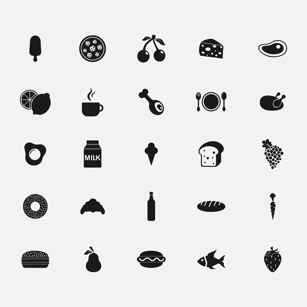 Icone di cibo nero su sfondo bianco stile piatto — Vettoriale Stock