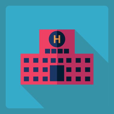 Gölge simgesi hastane ile düz modern tasarım