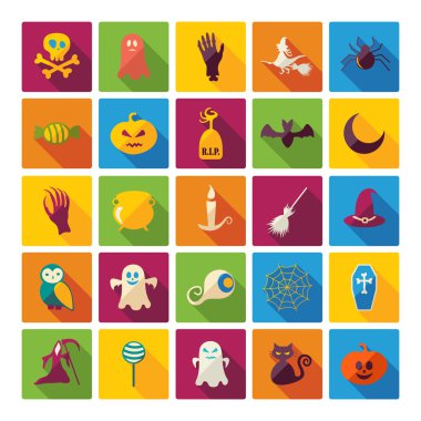 Halloween symbols collection. Flat icons. Horrendous holiday clipart