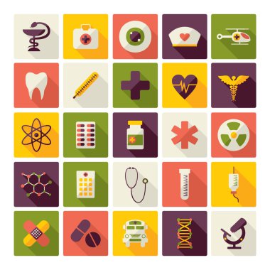 Tıp için düz tasarım kavramı simge kümesi