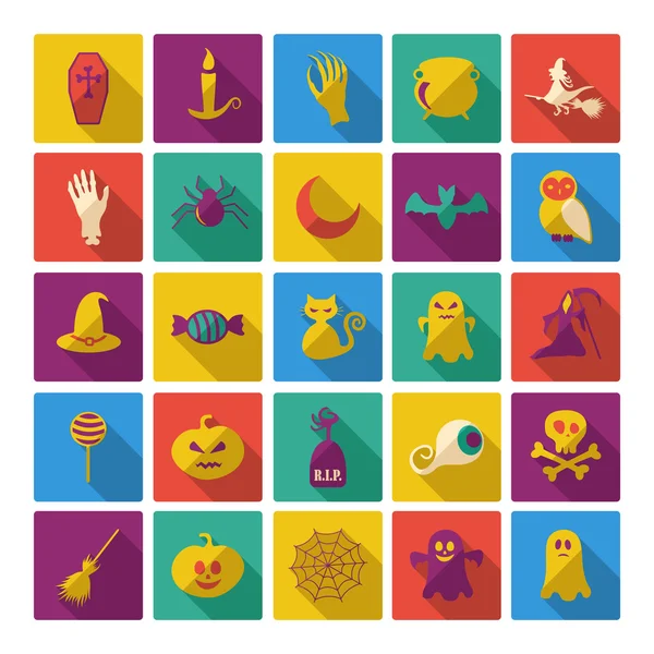 Halloween symboler samling. Platt ikoner. Fasansfulla holiday — Stock vektor