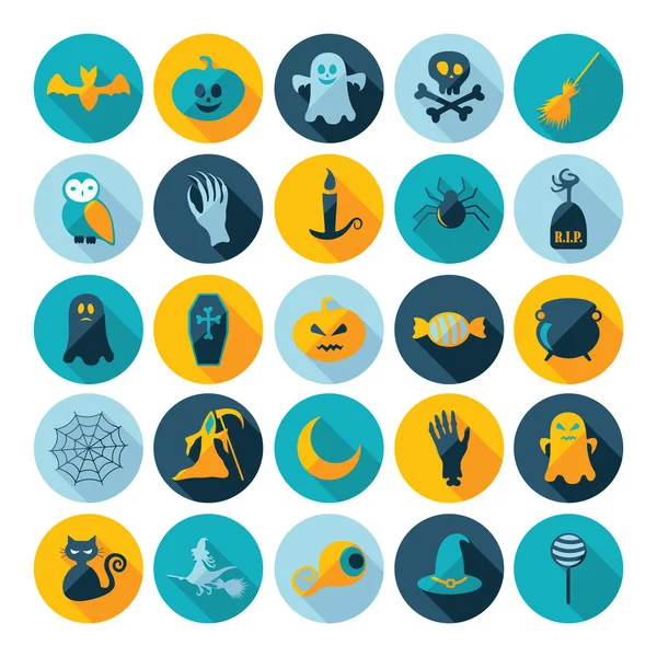 Coleção de símbolos de Halloween. Ícones planos. Férias horríveis —  Vetores de Stock