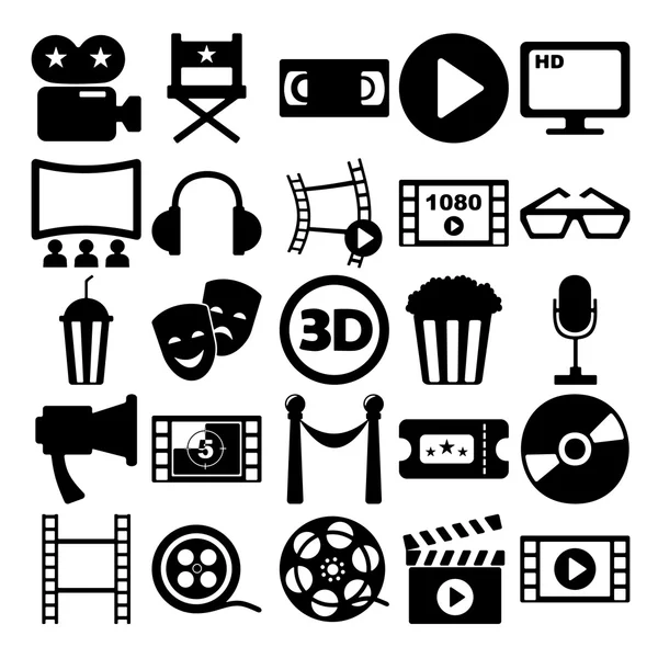 Conjunto de iconos negros sobre fondo blanco de cine y cine — Vector de stock