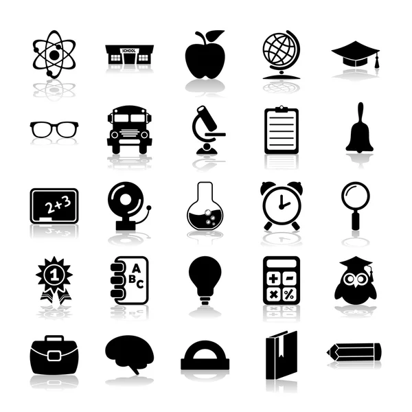 Conjunto de iconos negros sobre fondo blanco de Educación — Vector de stock