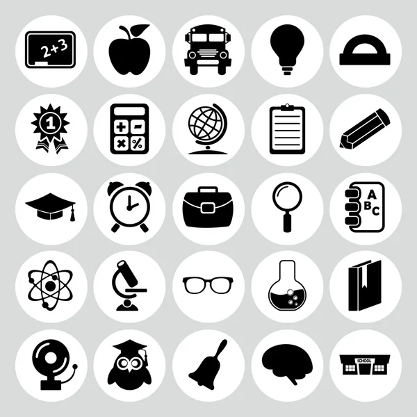 Conjunto de iconos negros sobre fondo blanco de Educación — Vector de stock