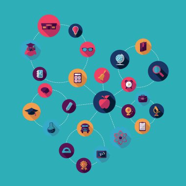 Eğitim için düz tasarım kavramı simge kümesi