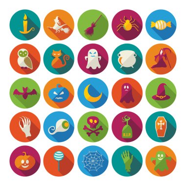 Cadılar Bayramı semboller koleksiyonu. Düz simgeler. Korkunç tatil