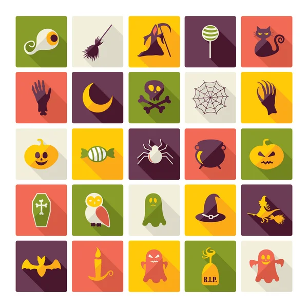 Colección de símbolos de Halloween. Iconos planos. Horrenda fiesta. — Vector de stock