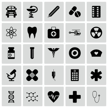 Beyaz arka plan ilaç üzerinde siyah Icons set