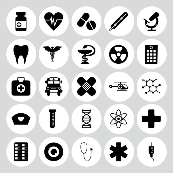 Set of black icons on white background medicine