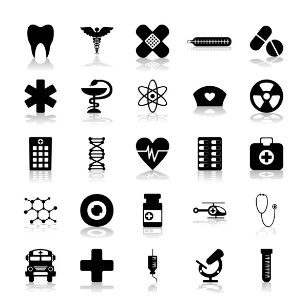 Conjunto de iconos negros sobre medicina de fondo blanco — Archivo Imágenes Vectoriales
