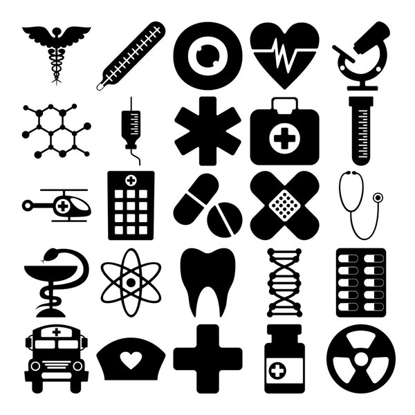 Set of black icons on white background medicine