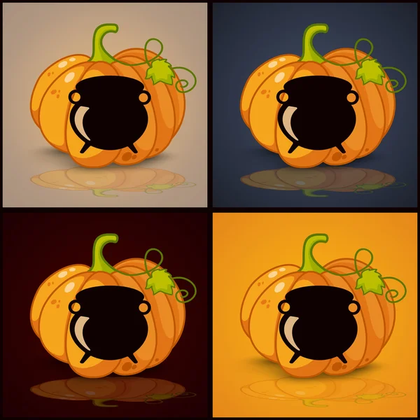 Chaudron, bannière et fond pour citrouilles Halloween — Image vectorielle