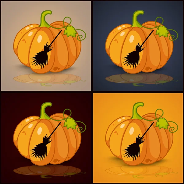 Balai, bannière et fond pour citrouilles Halloween — Image vectorielle