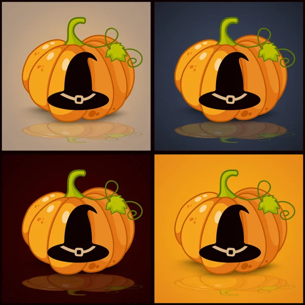 Chapeau de sorcière, bannière et fond pour citrouilles Halloween — Image vectorielle