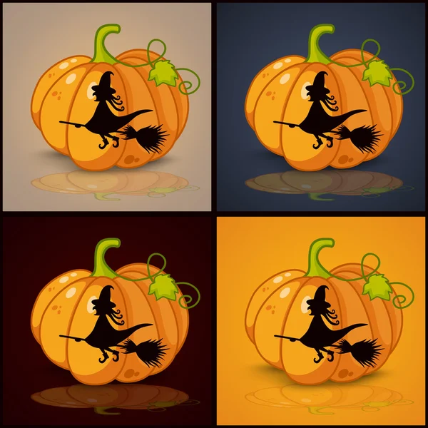 Sorcière, bannière et fond pour citrouilles Halloween — Image vectorielle