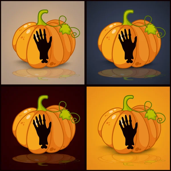 Main zombie, bannière et fond pour citrouilles Halloween — Image vectorielle