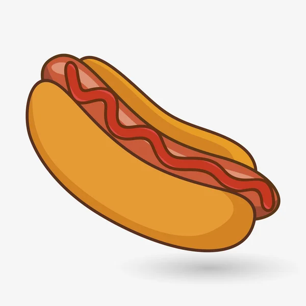 Hotdog with ketchup on a white background shadow — Stock Vector