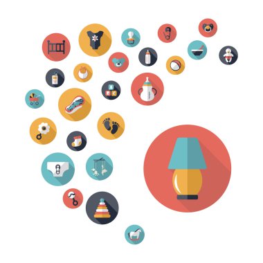 Bebek semboller koleksiyonu. Düz simgeler. Çocuk ve bebek eşyaları