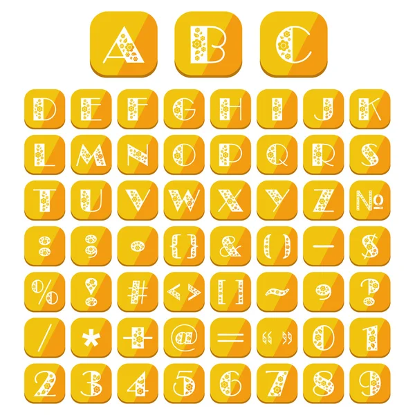 Alphabet plat ornement floral sur un volume boutons — Image vectorielle