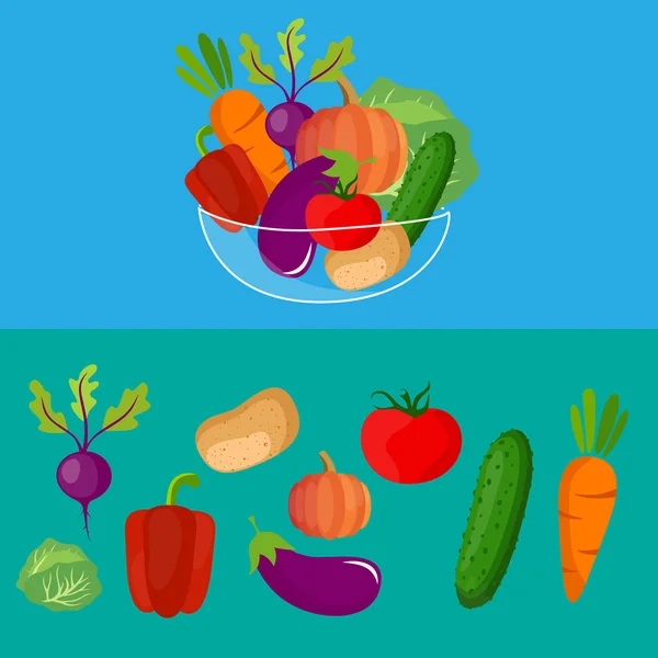 Decorative food icons - vector silhouettes of artistic vegetables. — Stock Vector