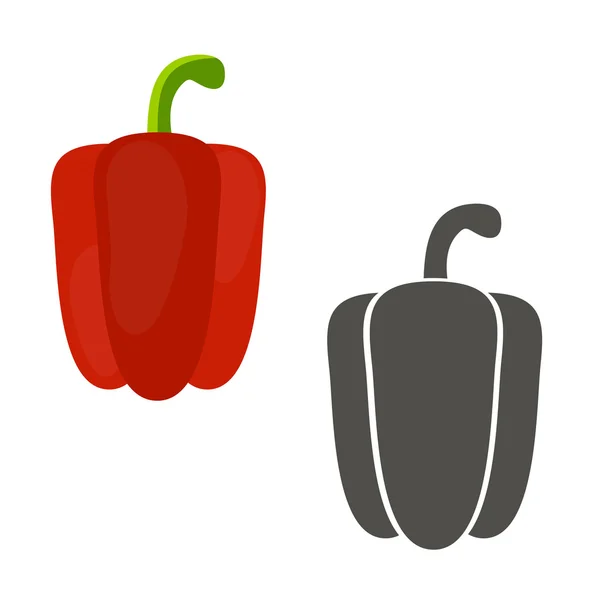 Silhouette de paprika coloré et noir sur fond blanc — Image vectorielle