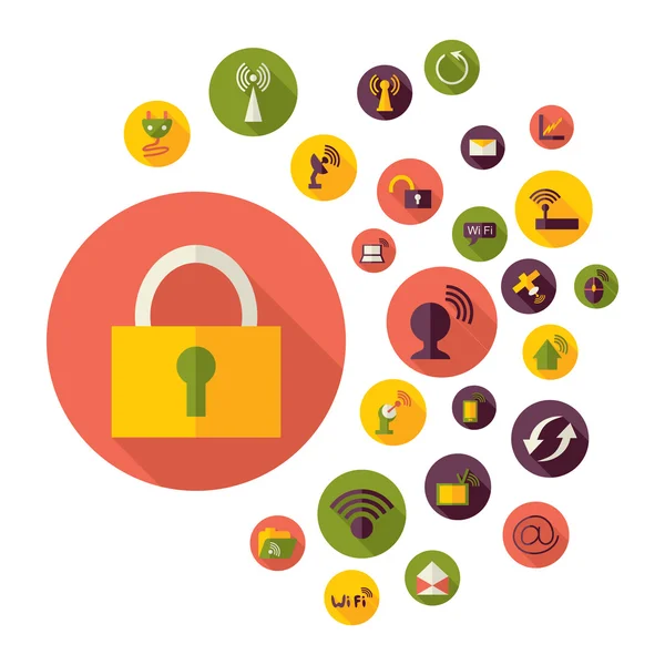 Flache Konzeptgestaltung mit Shadow Set Technologien — Stockillustration Flache Konzeptgestaltung mit Shadow Set Technologien — Stockvektor