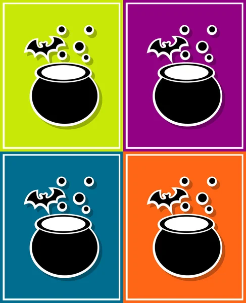 Icon in the square on a bright colorful background witches cauldron — Stock Vector