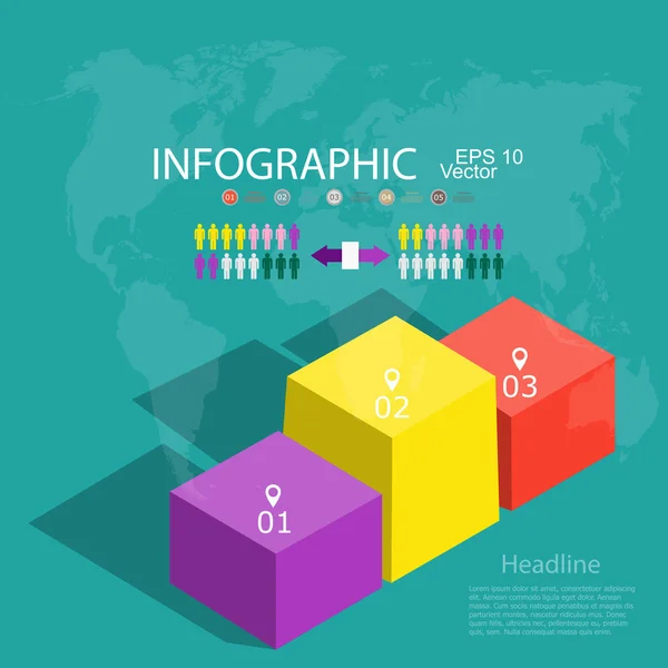 レトロなインフォグラフィックセット。世界地図と情報グラフィックス — ストックベクタ