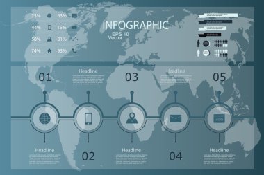 Retro bilgi grafikleri ayarlandı. Dünya Haritası ve Bilgi Grafikleri