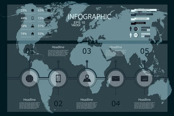 Conjunto de infográficos retrô. Mapa Mundial e Gráficos de Informação — Vetor de Stock