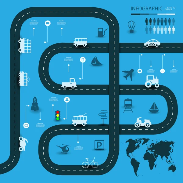 Infographie comme une route avec icônes et descriptions — Image vectorielle