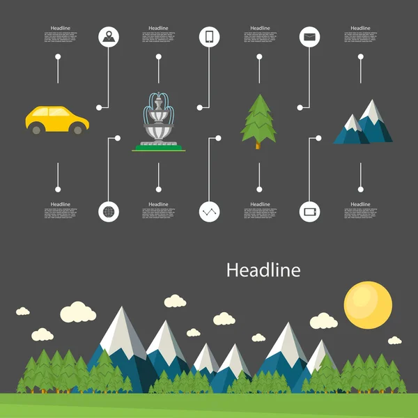 Gráfico de informações detalhadas avançadas com o cenário das montanhas — Vetor de Stock