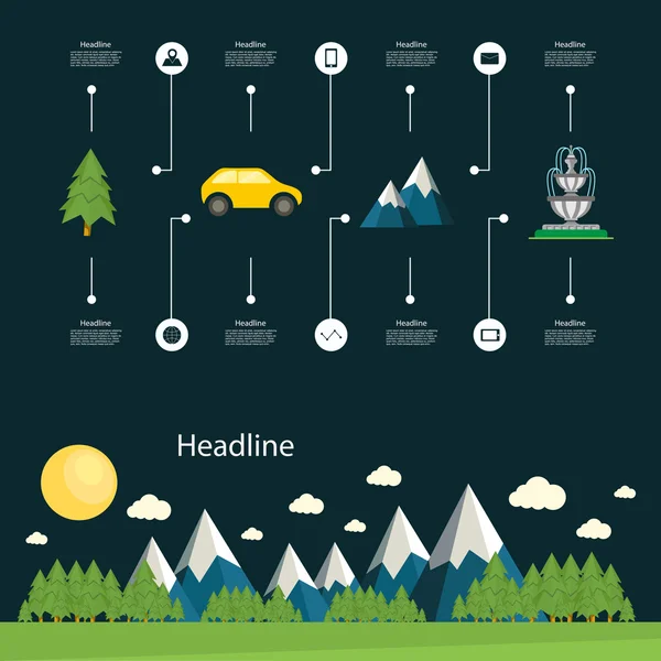 Gráfico de informações detalhadas avançadas com o cenário das montanhas — Vetor de Stock