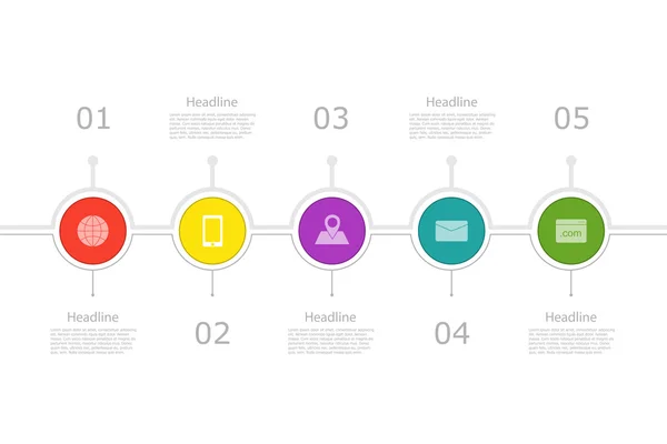 Infográfico como uma linha com círculos e descrição detalhada — Vetor de Stock