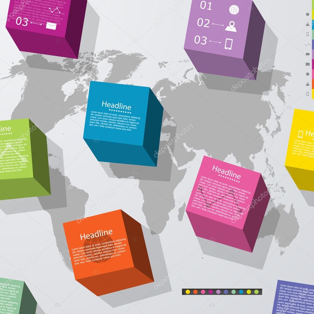 Retro infographics set. World Map and Information Graphics