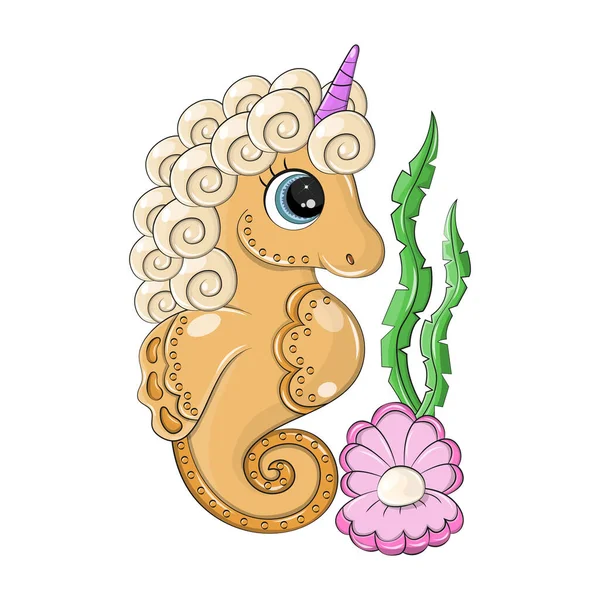 Sea Horse Watercolor Horn Growing Its Head Curly Seahorse Made — Stock Vector